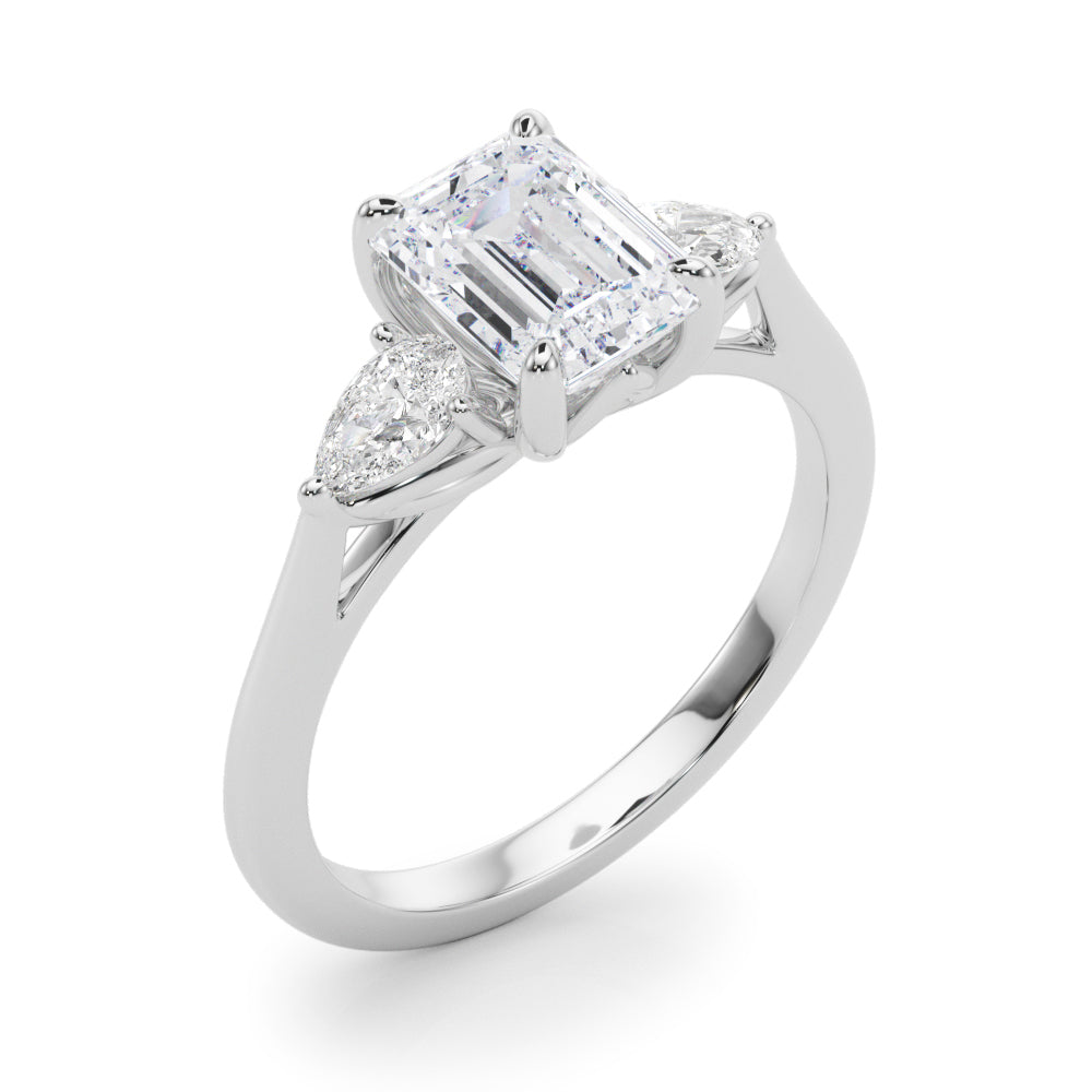 Emerald Three-Stone Cut Center PS Diamond Engagement Ring · 0.90 ct tw