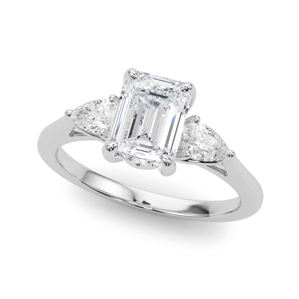 Emerald Three-Stone Cut Center PS Diamond Engagement Ring · 0.90 ct tw