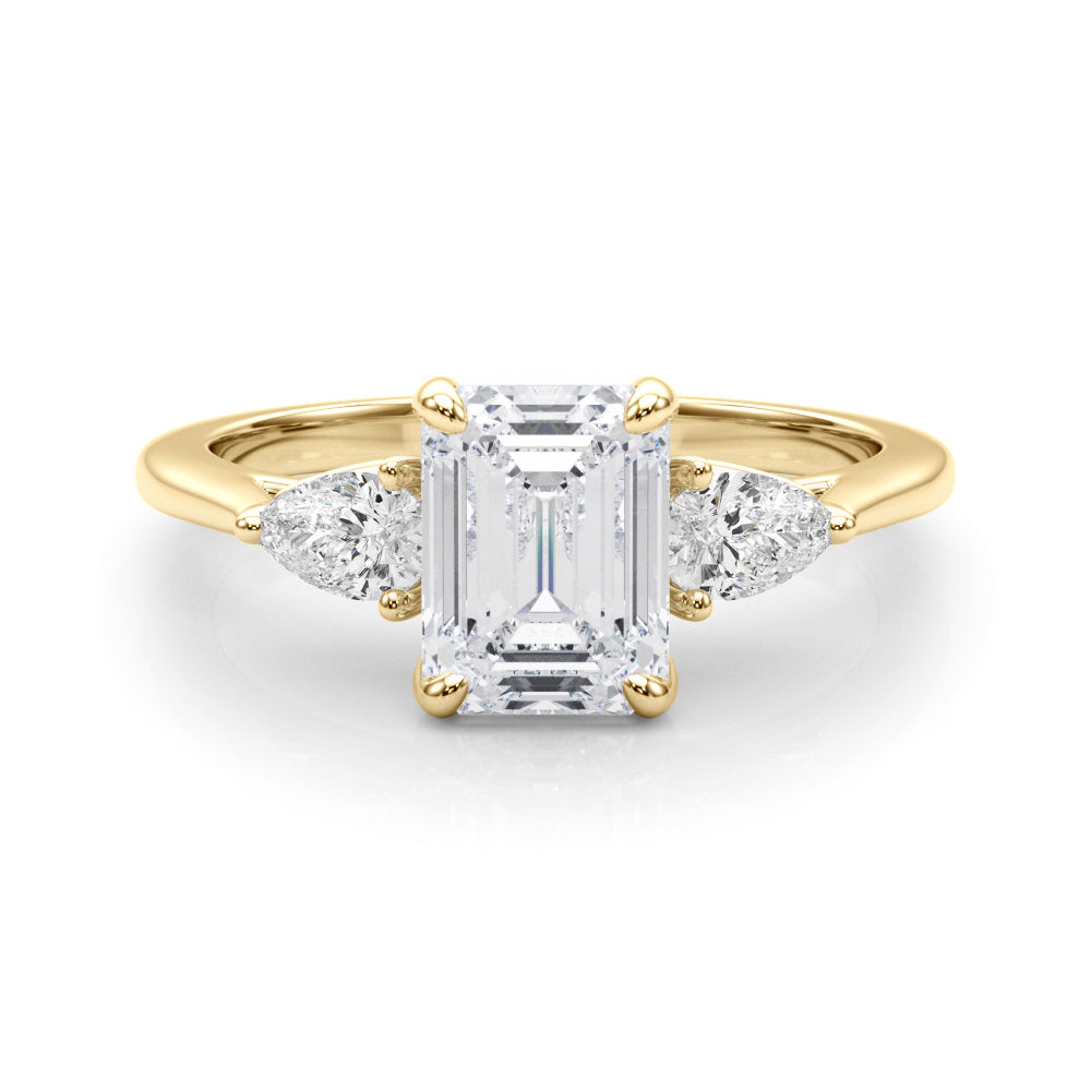 Emerald Three-Stone Cut Center PS Diamond Engagement Ring · 0.90 ct tw