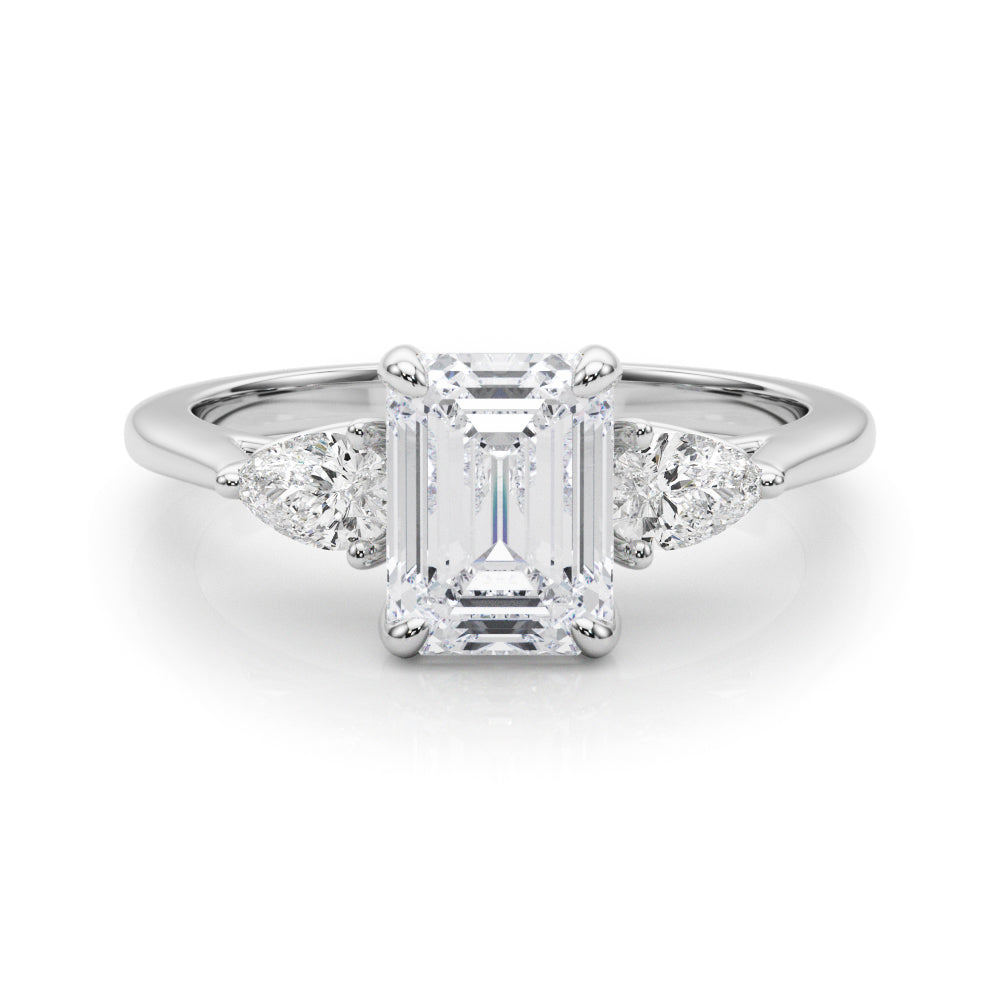 Emerald Three-Stone Cut Center PS Diamond Engagement Ring · 0.90 ct tw