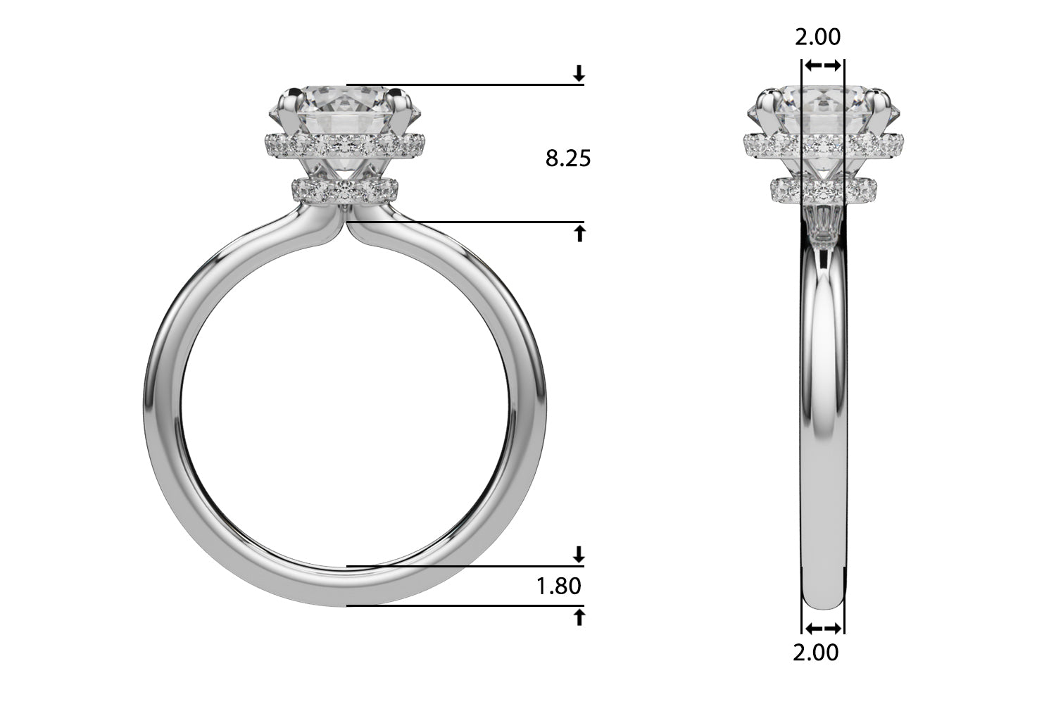 Round Center PS & Round Sides Diamond Engagement Ring · 1.21 ct tw