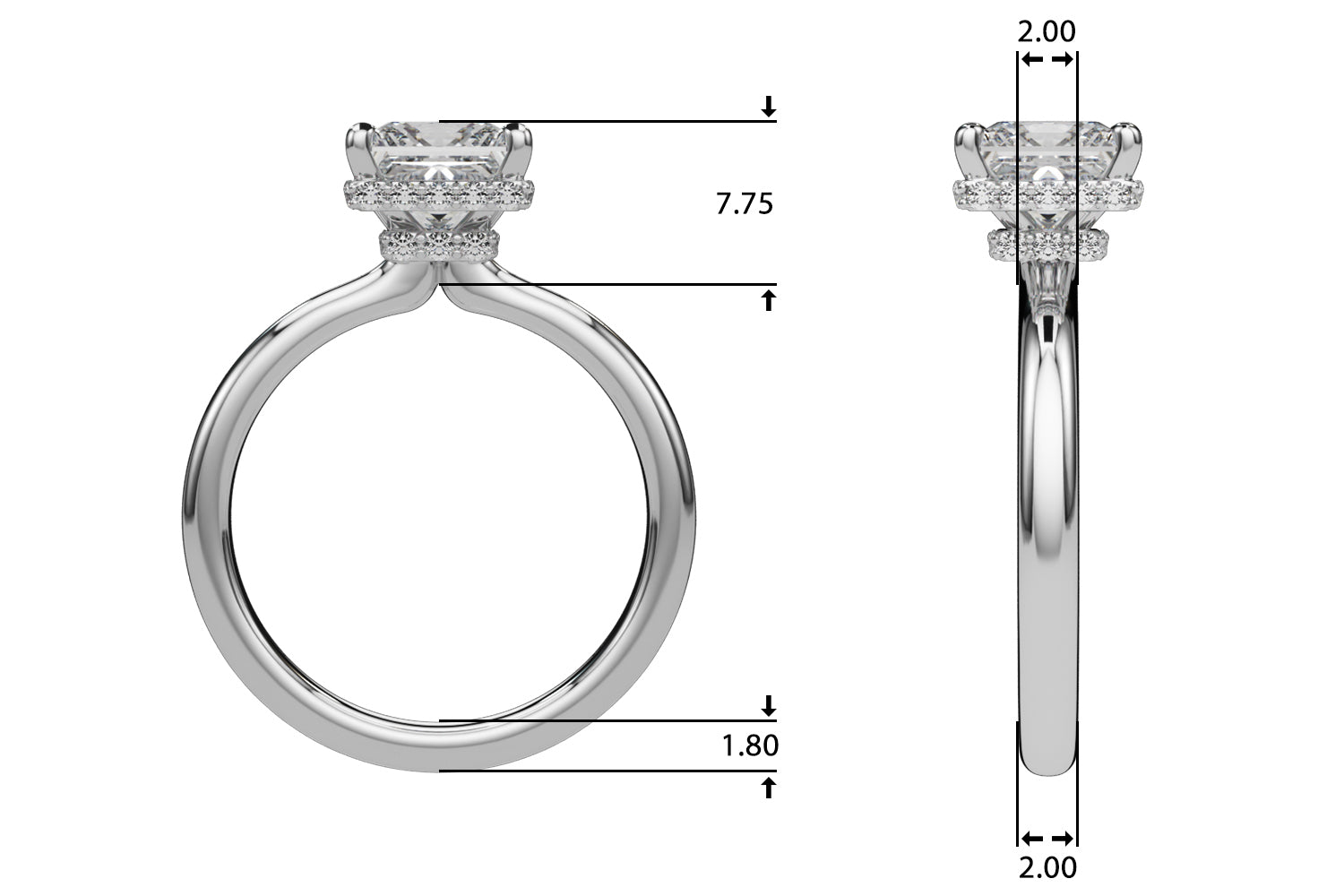 Square Hidden Halo Princess Cut Diamond Engagement Ring · 2.80 ct tw