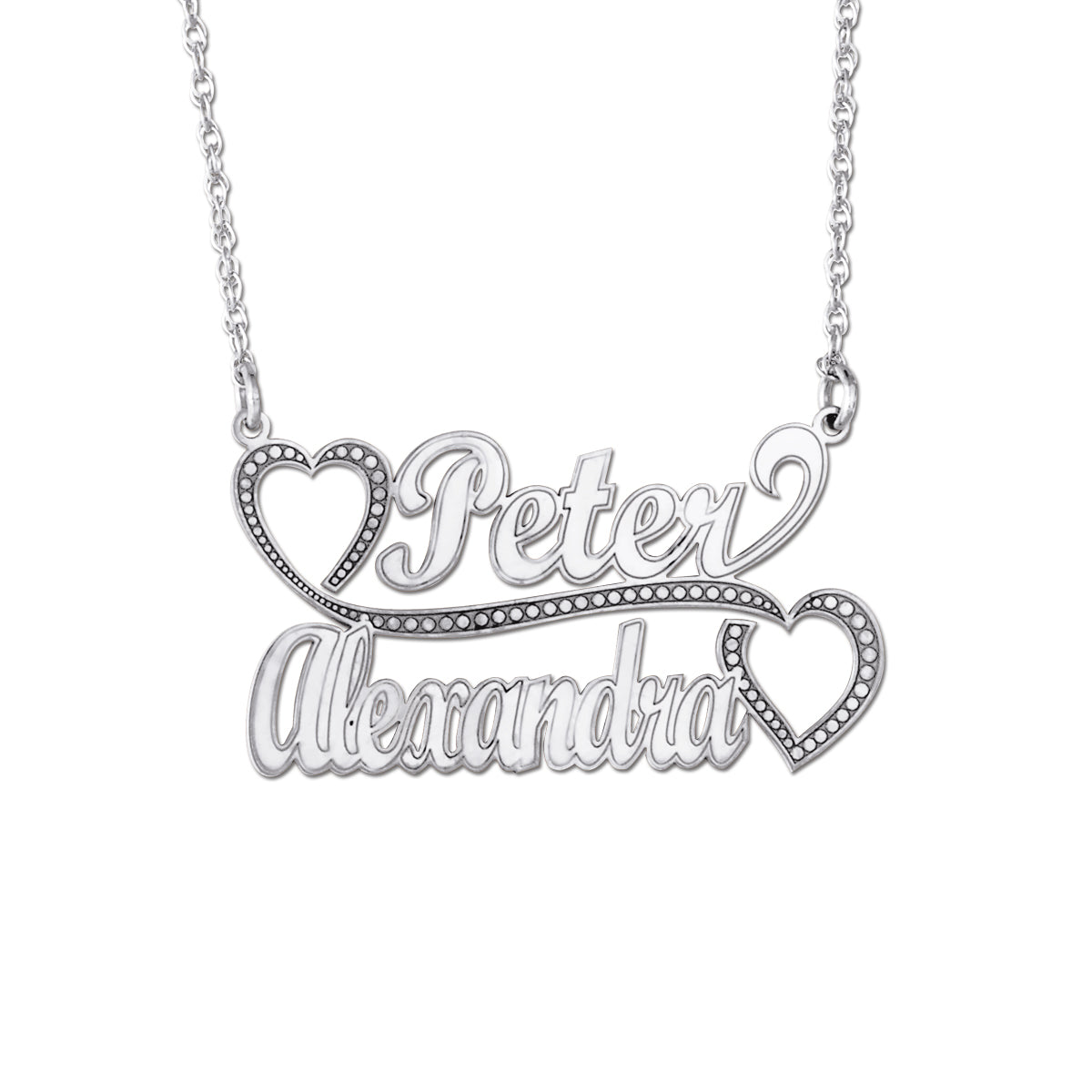 2 Names With Hearts on Ends Pendant