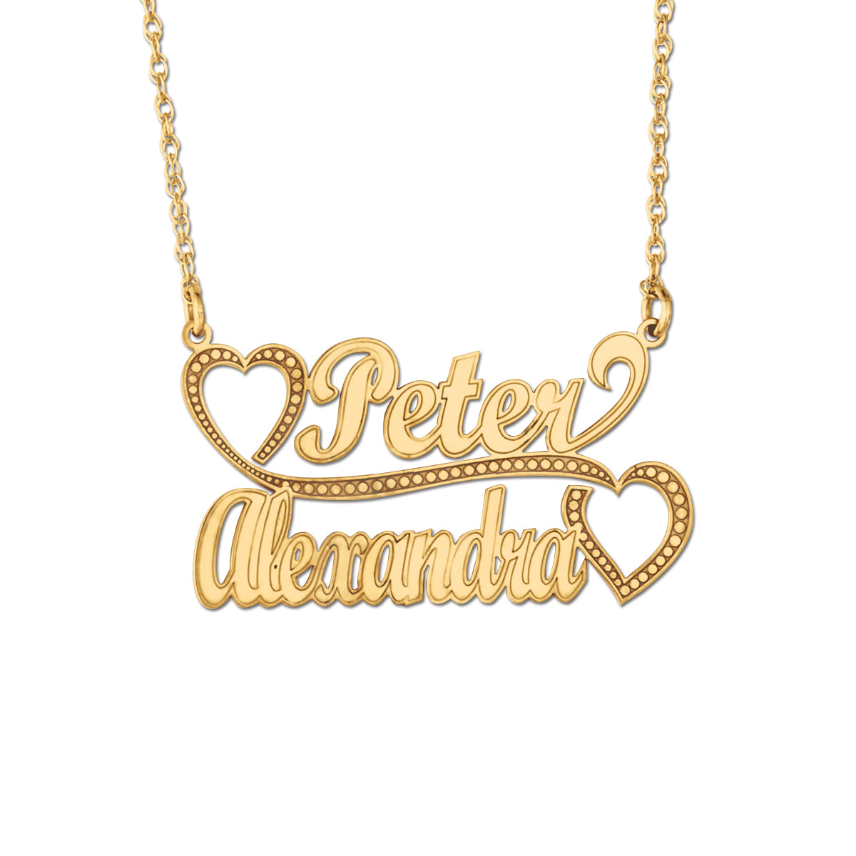 2 Names With Hearts on Ends Pendant