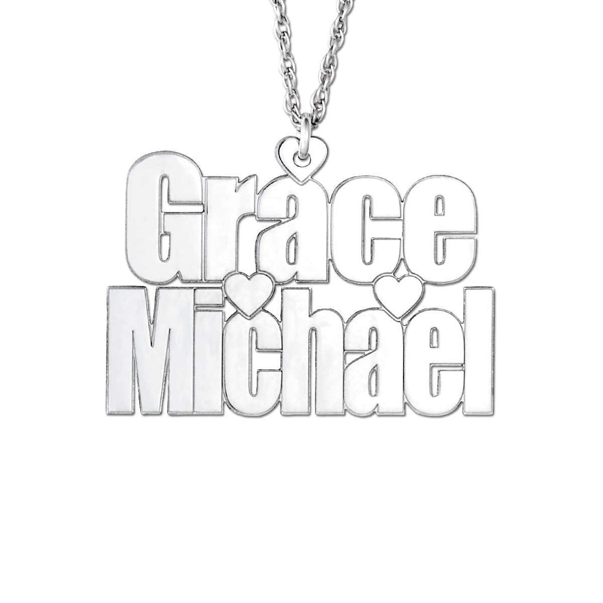Heart 2 Row Name Center Pendant