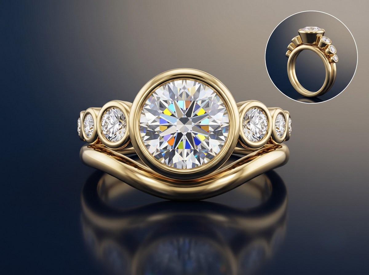 Bezel-set diamond ring in yellow gold