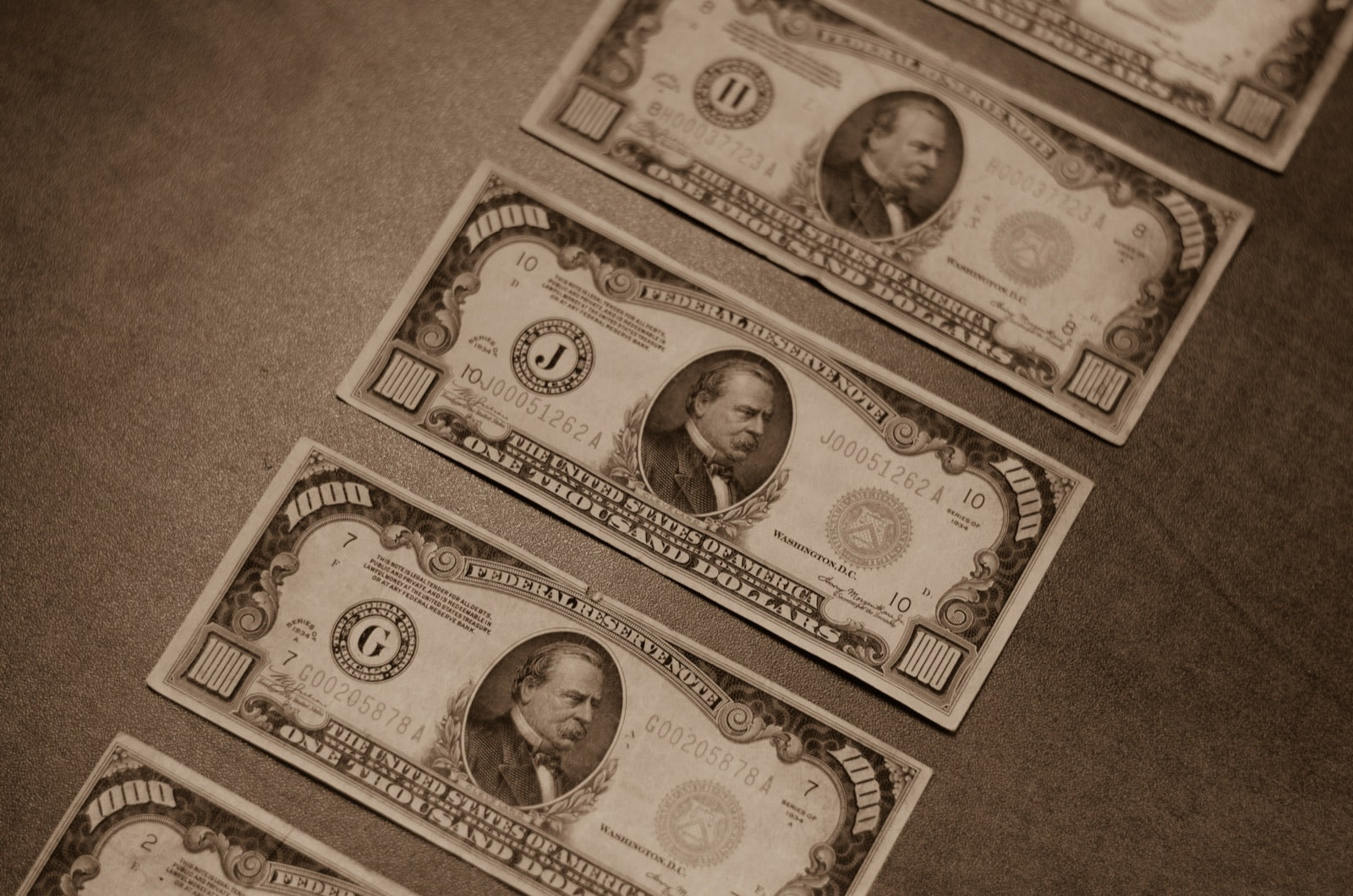 1934 one thousand dollar Federal Reserve notes bought over the counter