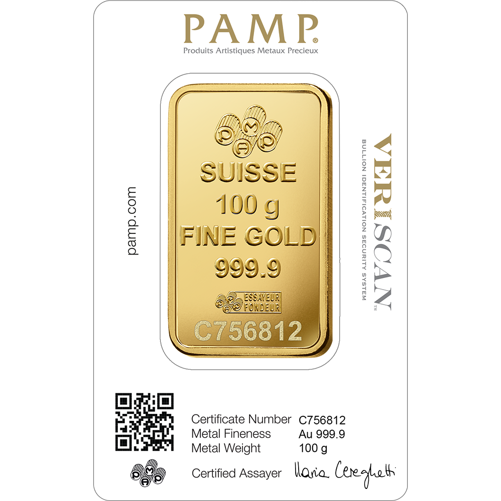 100 Gram Gold Bar PAMP Fortuna
