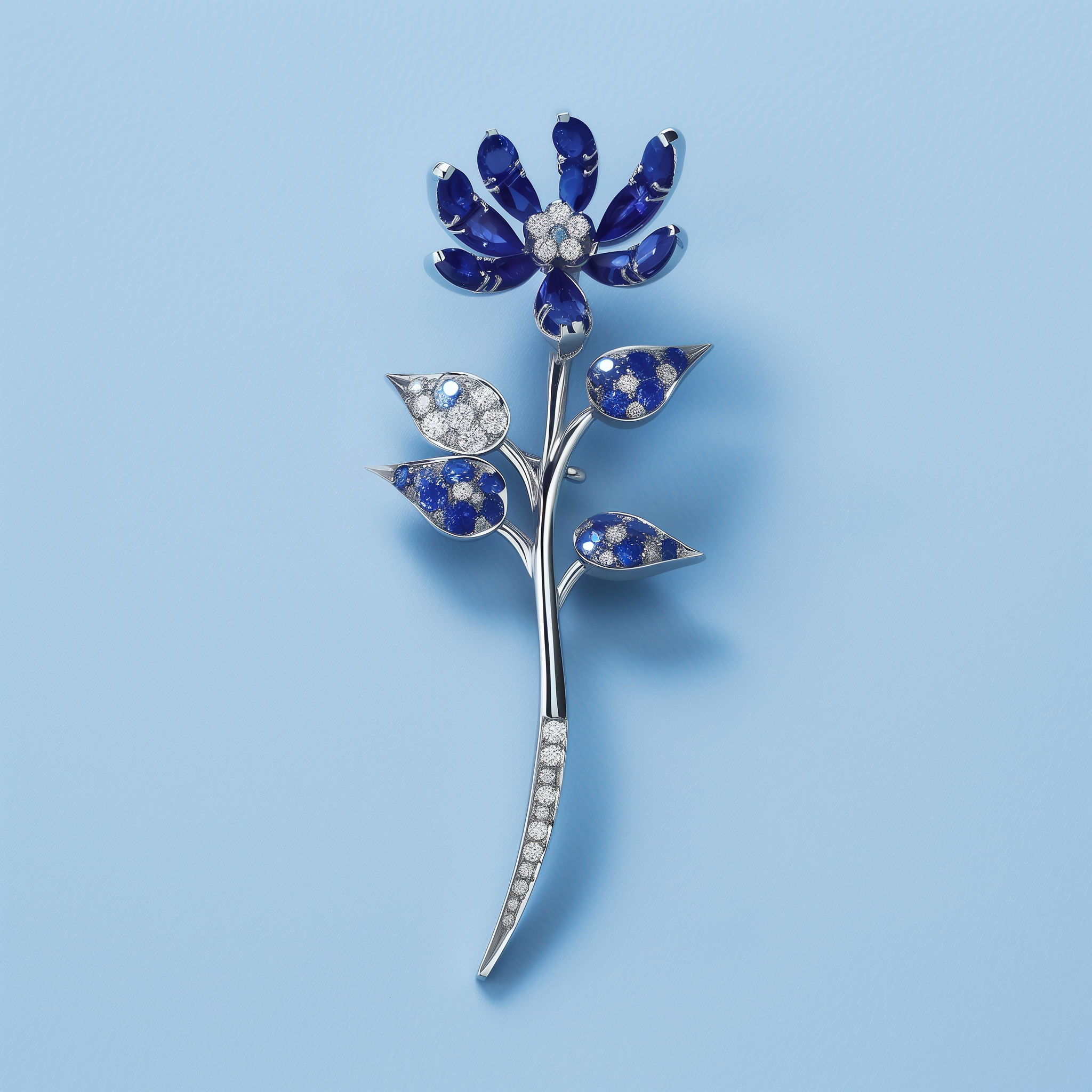 Luxury sapphire and diamond lapel pin designed by Alex Lexington, showcasing personalized craftsmanship.